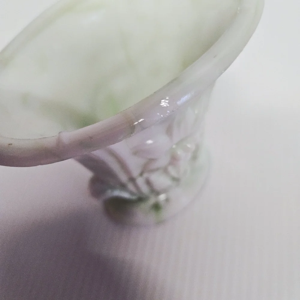 Vintage Small AKRO Agate Lily Vase Pale to Darker Green Slag Depression Glass